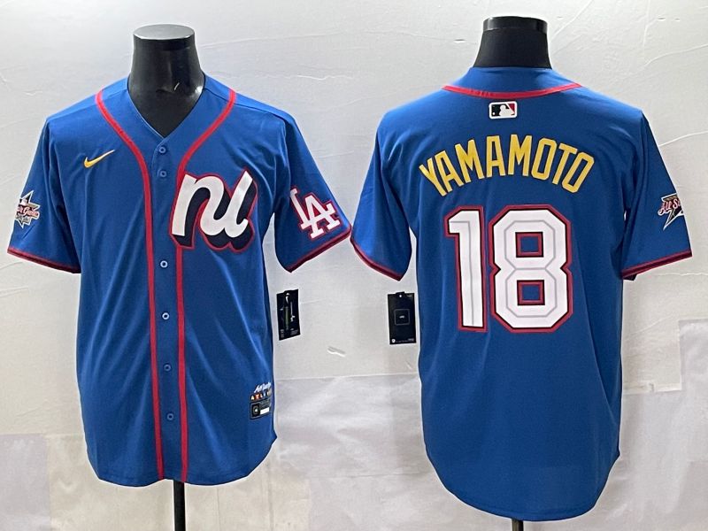 Men 2025 Los Angeles Dodgers #18 Yamamoto Blue All star Nike MLB Jersey style 01
